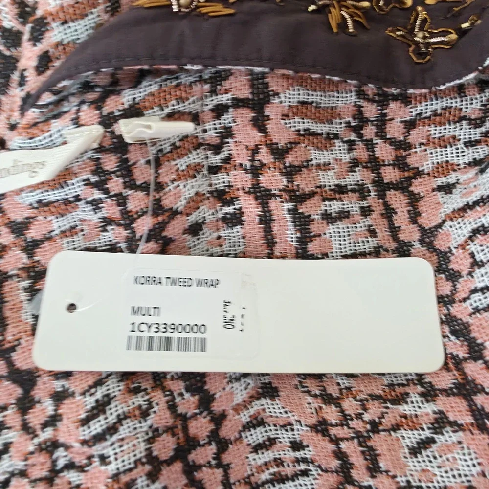 Soft Surroundings Korra Tweed Wrap‎ Beaded Embroidery Boho Earth Tones NWT